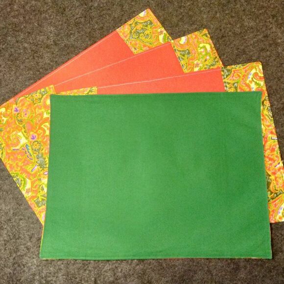 NEW Set of 4 Luxury Placemats - Orange Linen and Floral silk - Picture 2 of 5